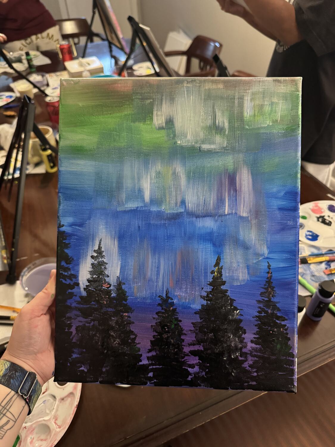 A finished northern lights canvas